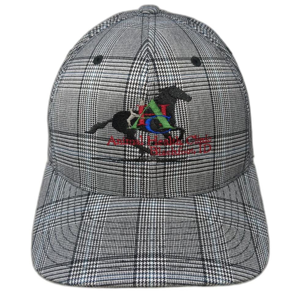 Flexfit Baseball Cap Gray XL Plaid Animal Health Clinic Blackfoot ID Hat Horse
